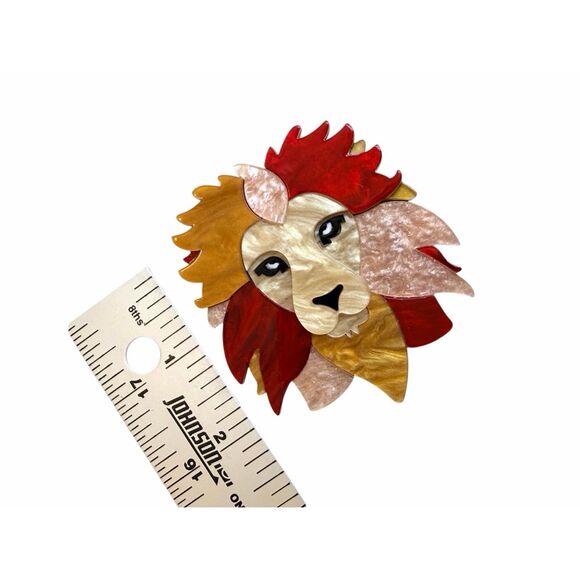 Layered Resin Lion Brooch Statement Acrylic Animal Pin - Picture 5 of 6
